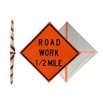 Roll Up Sign & Stand - 48 Inch Reflective Road Work 1/2 Mile Roll Up Traffic Sign